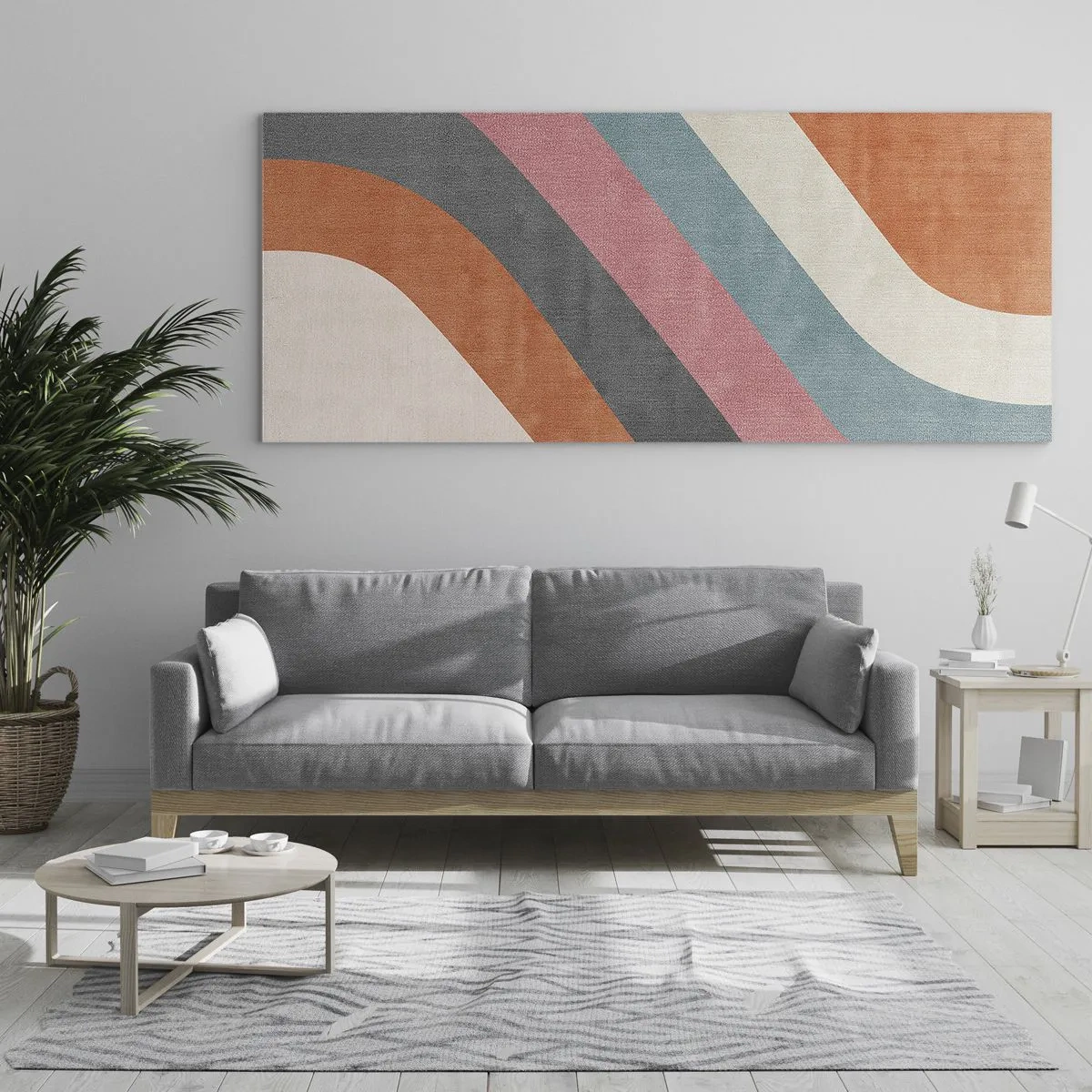 Obraz na szkle - Kolorowe pasy w stylu retro - 120x50cm - Kompozycja diagonalna – ruch - Nowoczesna dekoracja ścienna do salonu i sypialni ARTTOR