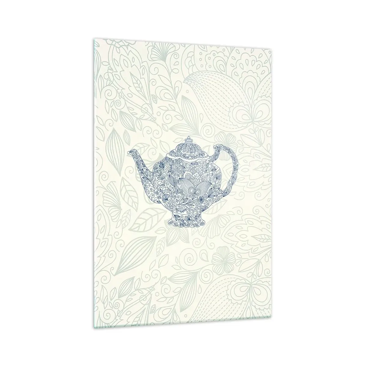 Obraz na szkle - Dekoracyjny rysunek imbryka z ornamentami w niebieskim kolorze - 70x100cm - Herbaty czar - Nowoczesna dekoracja ścienna do salonu i sypialni ARTTOR