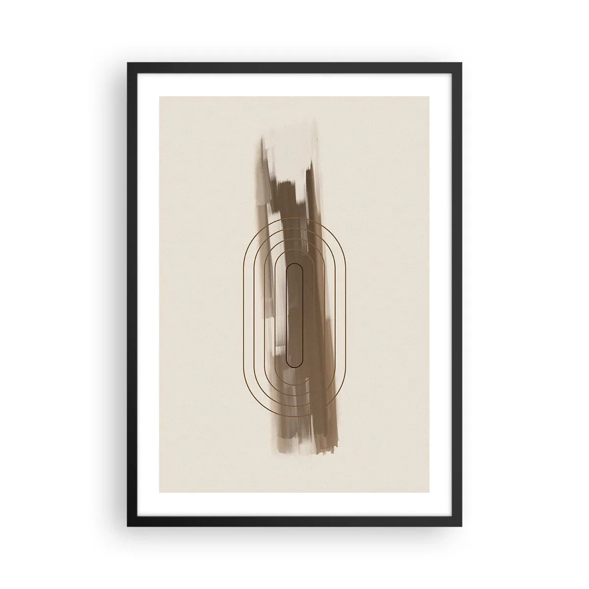 Plakat w czarnej ramie - Geometryczna forma w odcieniach brązu i beżu - 50x70cm - Powiew szarości - Nowoczesna dekoracja ścienna do salonu i sypialni ARTTOR