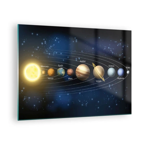 Obraz na szkle - Układ słoneczny z planetami i gwiazdami w tle - 70x50cm - Jedna z dziesięciu - Nowoczesna dekoracja ścienna do salonu i sypialni ARTTOR