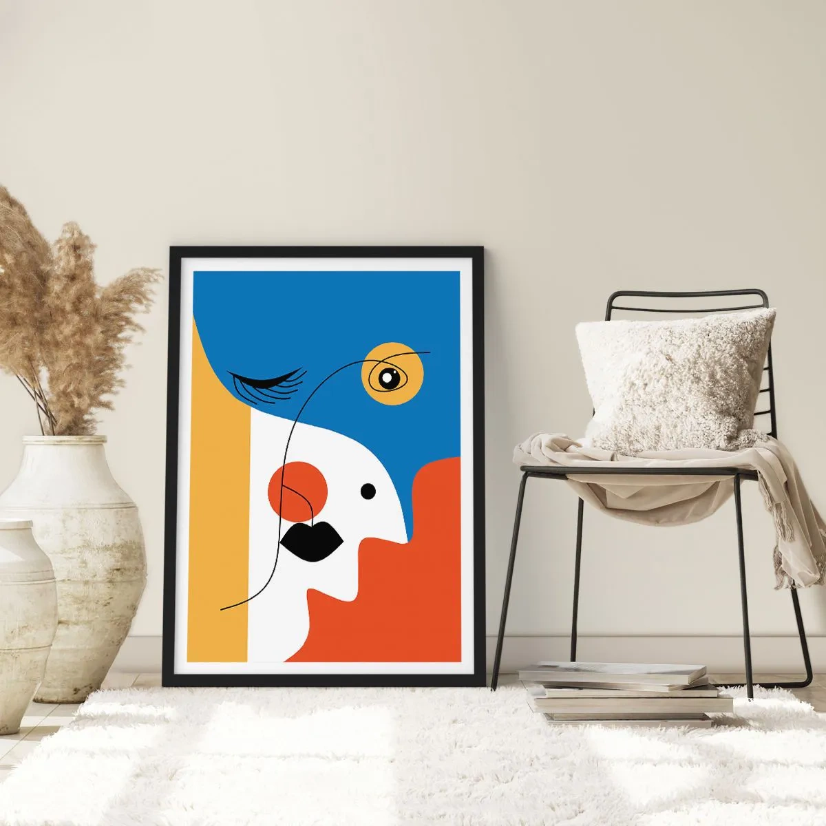 Plakat w czarnej ramie - Kubistyczny portret w mocnych kolorach - 50x70cm - Portret zdekonstruowany - Nowoczesna dekoracja ścienna do salonu i sypialni ARTTOR