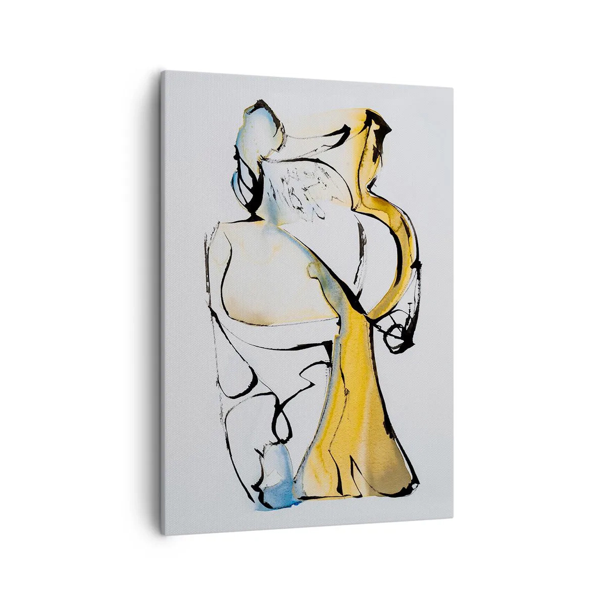 Obraz na płótnie - Abstrakcyjna kompozycja sylwetek w żółto-niebieskich odcieniach - 50x70cm - Abstrakcja szklana - Nowoczesna dekoracja ścienna do salonu, kuchni i sypialni ARTTOR
