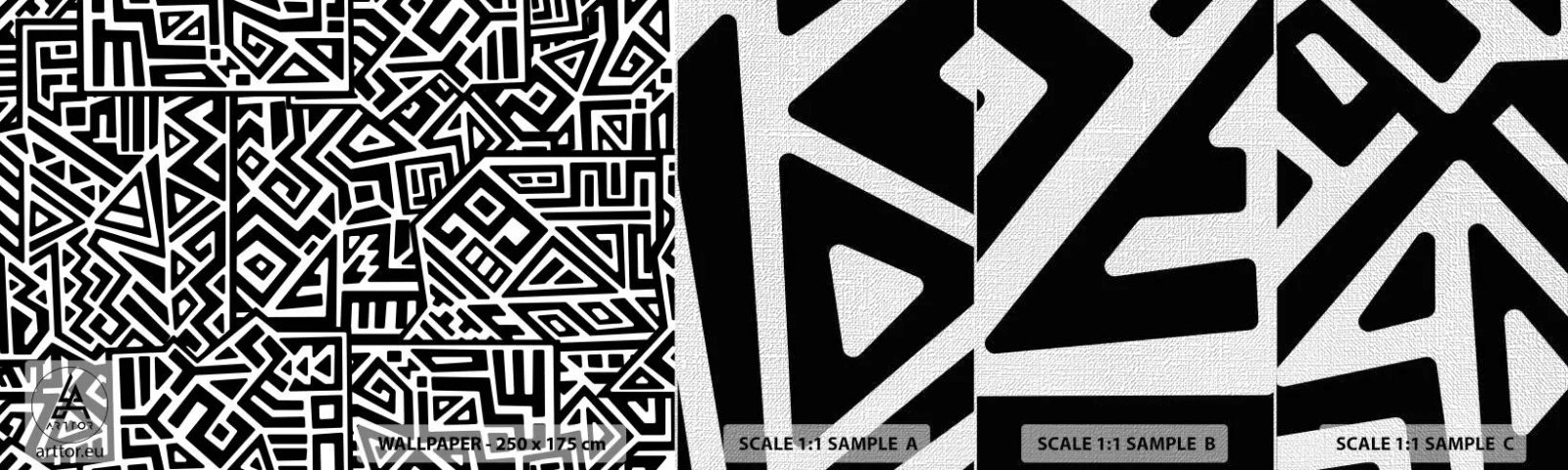 Fototapeta Próbka Premium Canvas - Kompozycja prekolumbijska - Abstrakcja, Sztuka, Czarno-Biały - 100x30 cm