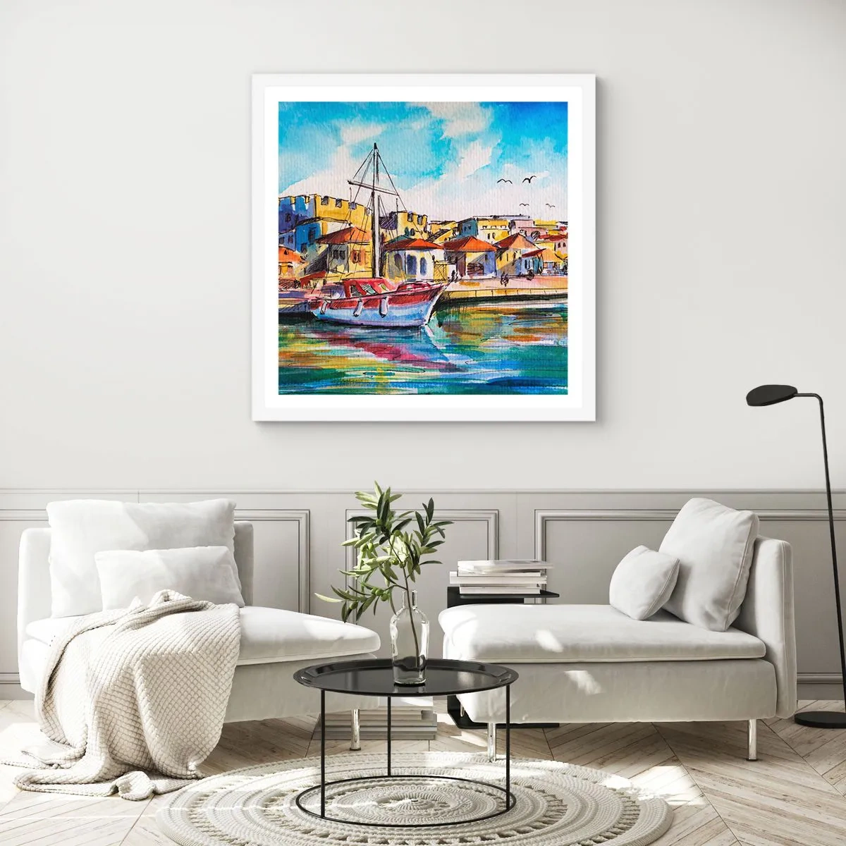 Plakat w białej ramie - Tęczowe popołudnie - 60x60 cm