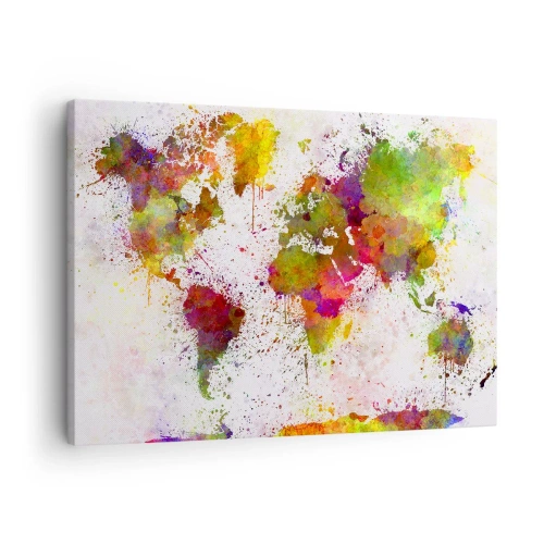 Obraz na płótnie - Kolorowa mapa świata w abstrakcyjnej stylistyce - 70x50cm - Jakoś tak samo wyszło - Nowoczesna dekoracja ścienna do salonu i sypialni ARTTOR