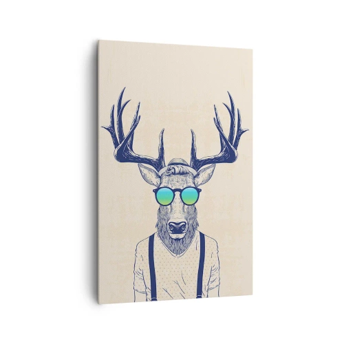 Obraz na płótnie - Stylizowany jeleń w okularach przeciwsłonecznych - 80x120cm - A kogo się spodziewałeś? - Nowoczesna dekoracja ścienna do salonu i sypialni ARTTOR