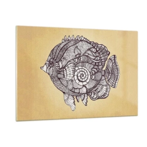 Obraz na szkle - Rysunkowa ryba z ornamentami na beżowym tle - 120x80cm - Z oceanu ornamentów - Nowoczesna dekoracja ścienna do salonu, kuchni i sypialni ARTTOR