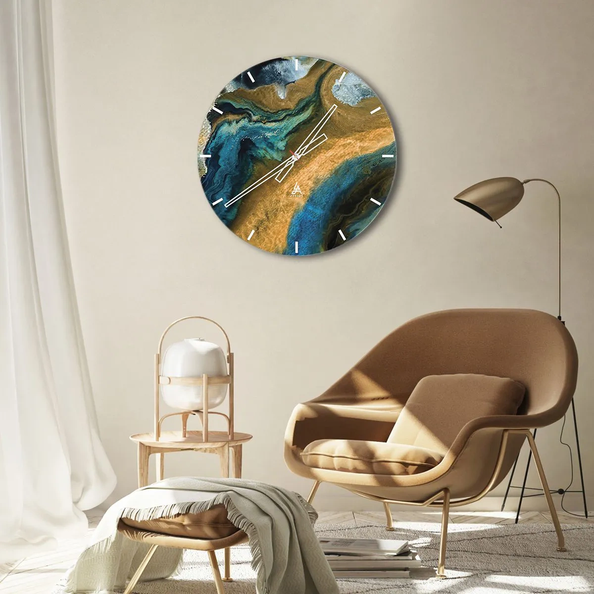 Zegar ścienny - Niebieski – zółty – wzajemne wpływy - 40x40 cm