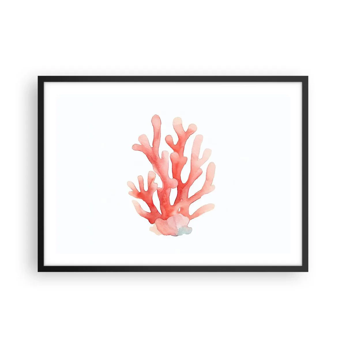 Plakat w czarnej ramie - Subtelna ilustracja korala w pastelowych odcieniach - 70x50cm - Koral koloru koralowego - Nowoczesna dekoracja ścienna do salonu i sypialni ARTTOR