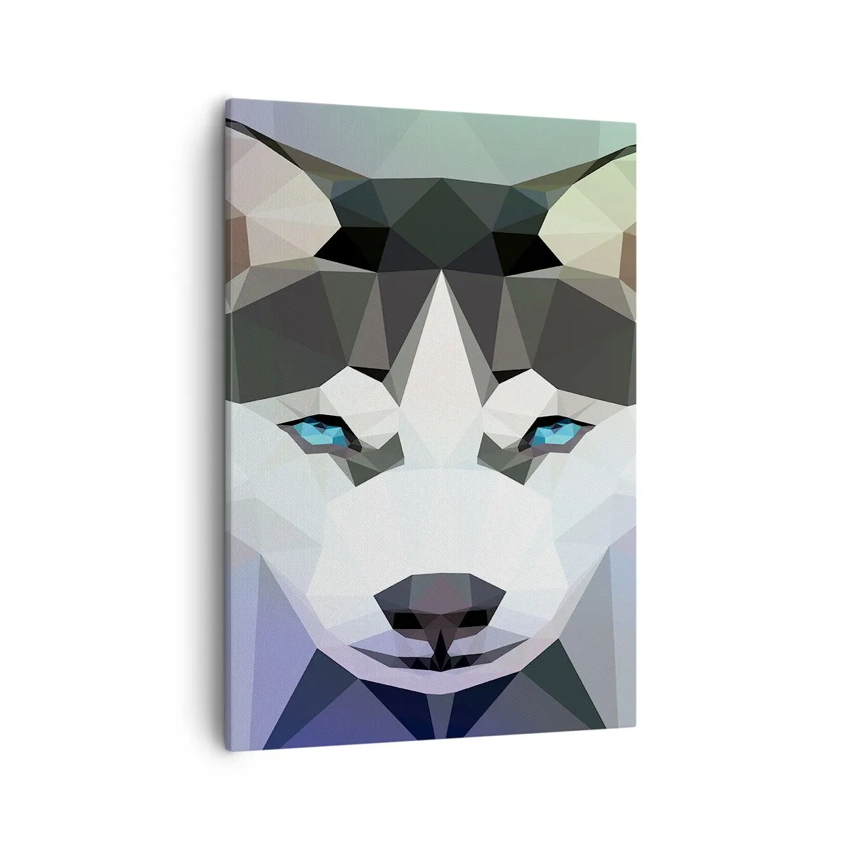 Obraz na płótnie - Nowoczesna grafika husky w stylu low-poly - 50x70cm - Wspomnienie śniegów północy - Nowoczesna dekoracja ścienna do salonu, kuchni i sypialni ARTTOR