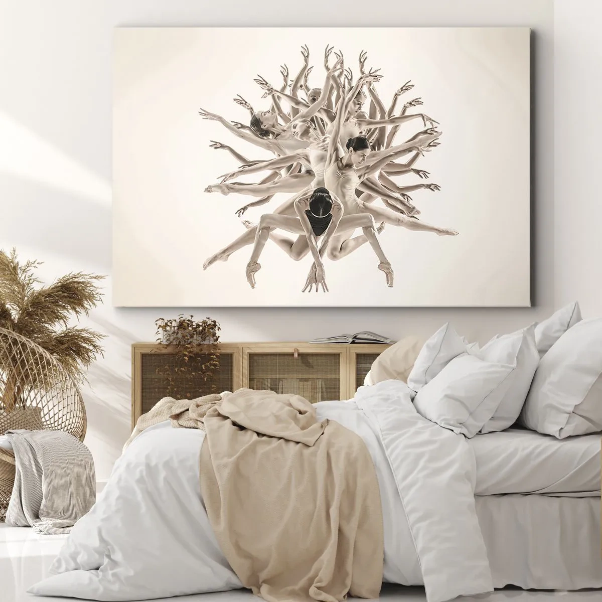 Obraz na płótnie - Abstrakcyjna kompozycja tancerzy w ruchu - 100x70cm - Rozkwitanie w tańcu - Nowoczesna dekoracja ścienna do salonu, kuchni i sypialni ARTTOR