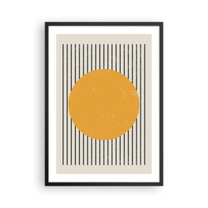 Plakat w czarnej ramie - Geometryczna kompozycja z pomarańczowym kołem i liniami - 50x70cm - Siła prostoty - Nowoczesna dekoracja ścienna do salonu i sypialni ARTTOR