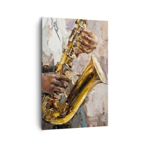Obraz na płótnie - Muzyk grający na saksofonie w artystycznym stylu - 80x120cm - Czas na solo - Nowoczesna dekoracja ścienna do salonu i sypialni ARTTOR