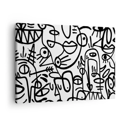 Obraz na płótnie - Czarno-białe abstrakcyjne rysunki z motywami twarzy - 70x50cm - Twarze i miraże - Nowoczesna dekoracja ścienna do salonu i sypialni ARTTOR