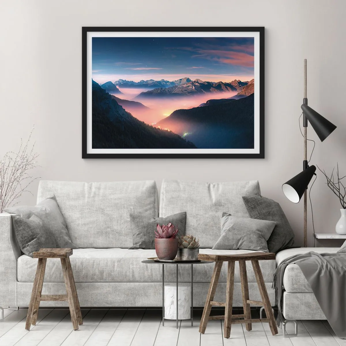 Plakat w czarnej ramie - Światło w dolinach - 91x61 cm