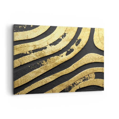 Obraz na płótnie - Złote abstrakcyjne fale na czarnym tle - 100x70cm - Wszystko płynie - Nowoczesna dekoracja ścienna do salonu, kuchni i sypialni ARTTOR