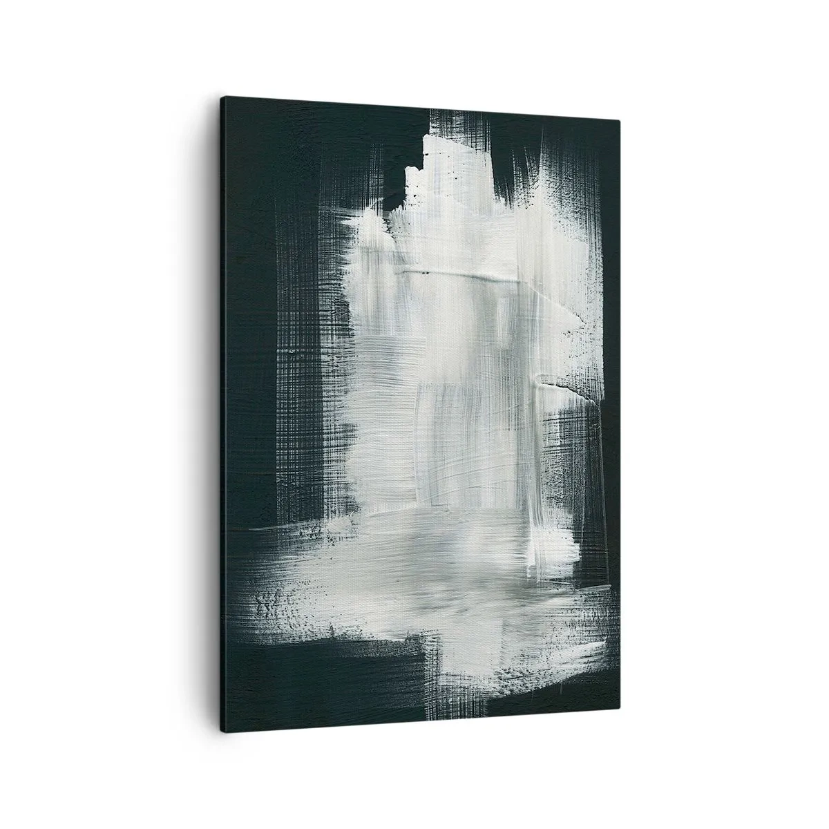 Obraz na płótnie - Abstrakcyjna kompozycja z białymi pociągnięciami pędzla na ciemnym tle - 50x70cm - Utkane z pionu i poziomu - Nowoczesna dekoracja ścienna do salonu, kuchni i sypialni ARTTOR