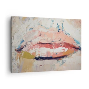 Obraz na płótnie - Abstrakcyjna kompozycja przedstawiająca kobiece usta w pastelowych barwach - 70x50cm - Budzi zmysły - Nowoczesna dekoracja ścienna do salonu i sypialni ARTTOR