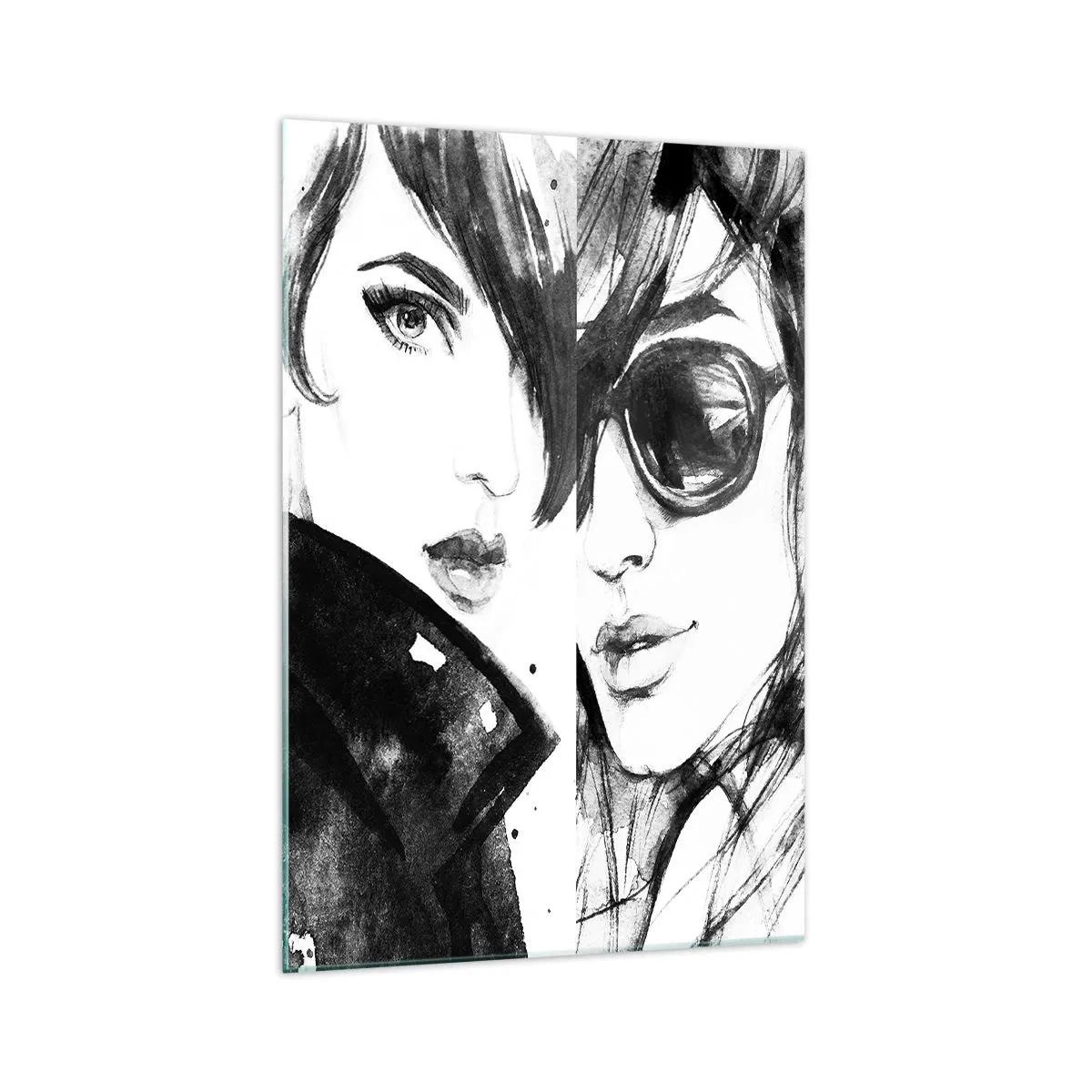Obraz na szkle - Stylowe portrety kobiet w monochromatycznej tonacji - 70x100cm - Uroda zwielokrotniona - Nowoczesna dekoracja ścienna do salonu i sypialni ARTTOR