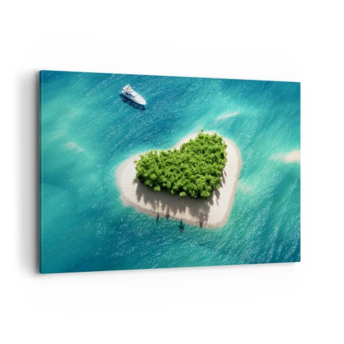 Obraz na płótnie - Romantyczna wyspa w kształcie serca na turkusowym morzu - 120x80cm - Kocham lato - Nowoczesna dekoracja ścienna do salonu, kuchni i sypialni ARTTOR