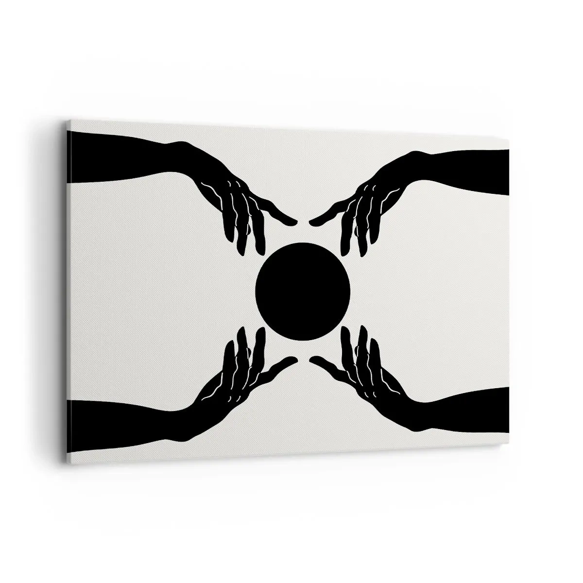 Obraz na płótnie - Czarne dłonie w symetrycznej kompozycji z kulą - 100x70cm - Tajemny znak - Nowoczesna dekoracja ścienna do salonu, kuchni i sypialni ARTTOR