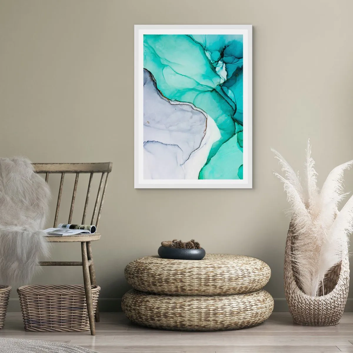 Plakat w białej ramie - Studium w turkusie - 70x100 cm