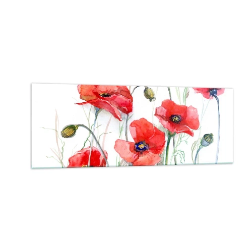 Obraz na szkle - Akwarelowe maki na delikatnym tle - 140x50cm - Kwiaty polskie - Nowoczesna dekoracja ścienna do salonu i sypialni ARTTOR
