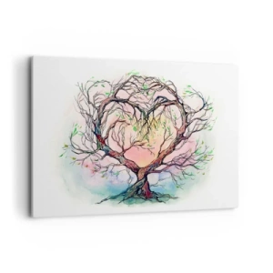 Obraz na płótnie - Drzewo w kształcie serca na tle delikatnych pastelowych kolorów - 120x80cm - Razem przeciwko wichurom - Nowoczesna dekoracja ścienna do salonu, kuchni i sypialni ARTTOR