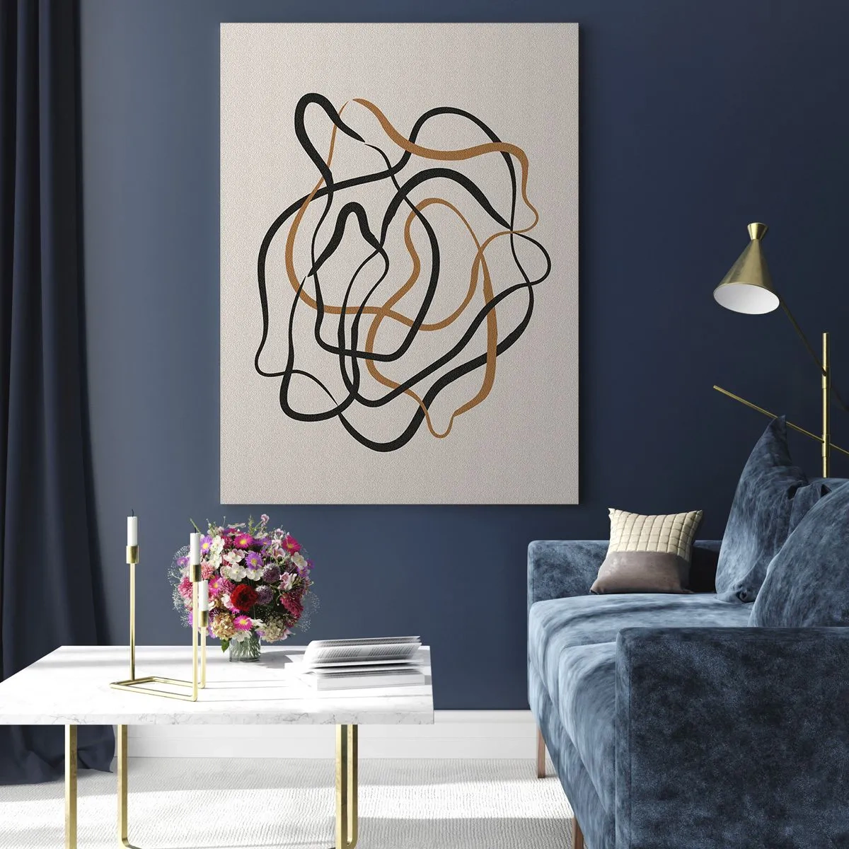 Obraz na szkle - Abstrakcyjna plątanina linii w czerni i brązie - 50x70cm - Wszystko się pokręciło - Nowoczesna dekoracja ścienna do salonu, kuchni i sypialni ARTTOR