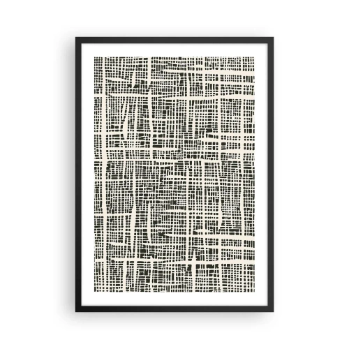 Plakat w czarnej ramie - Geometryczny wzór w czerni na jasnym tle - 50x70cm - Kompozycja utkana - Nowoczesna dekoracja ścienna do salonu i sypialni ARTTOR