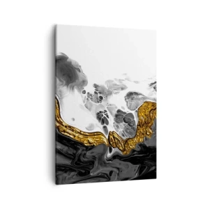 Obraz na płótnie - Abstrakcyjna kompozycja w odcieniach czerni, bieli i złota - 50x70cm - Kompozycja organiczna - Nowoczesna dekoracja ścienna do salonu, kuchni i sypialni ARTTOR