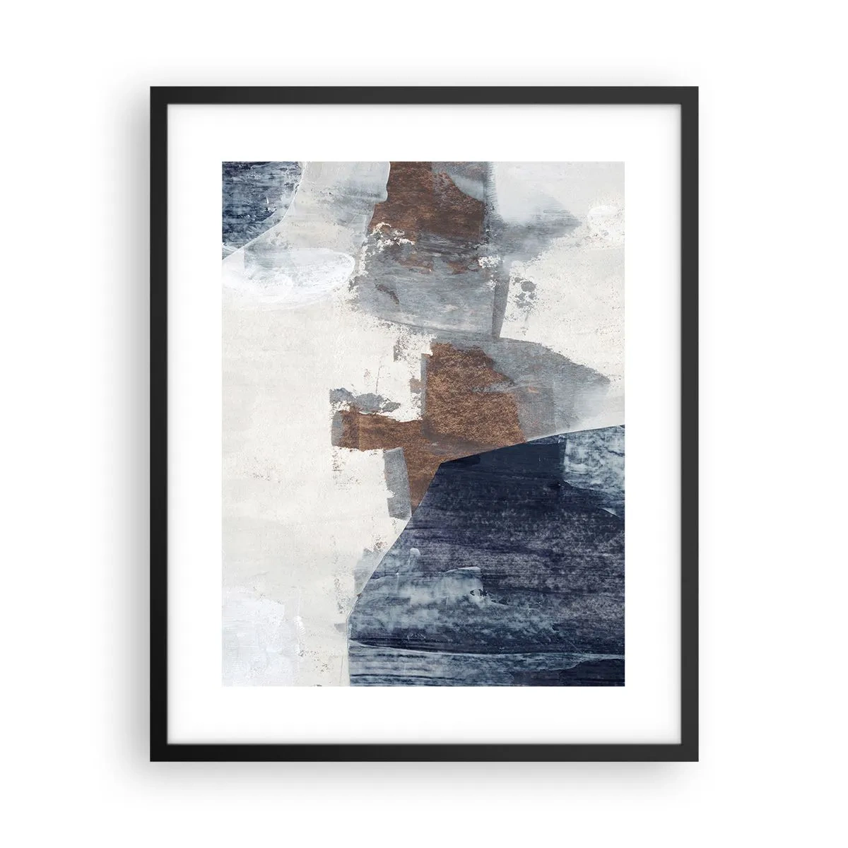 Plakat w czarnej ramie - Błękitno-brunatne kształty - 40x50 cm
