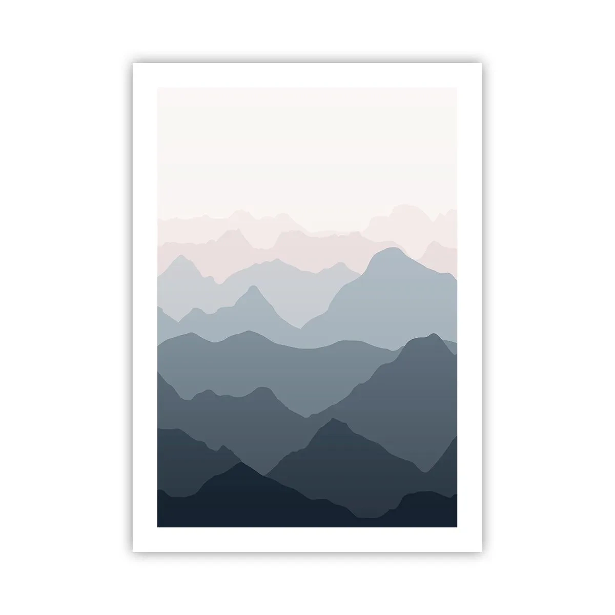 Plakat - Warstwowe pasma gór w odcieniach niebieskiego i szarości - 50x70cm - Fale gór - Nowoczesna dekoracja ścienna do salonu, kuchni i sypialni ARTTOR
