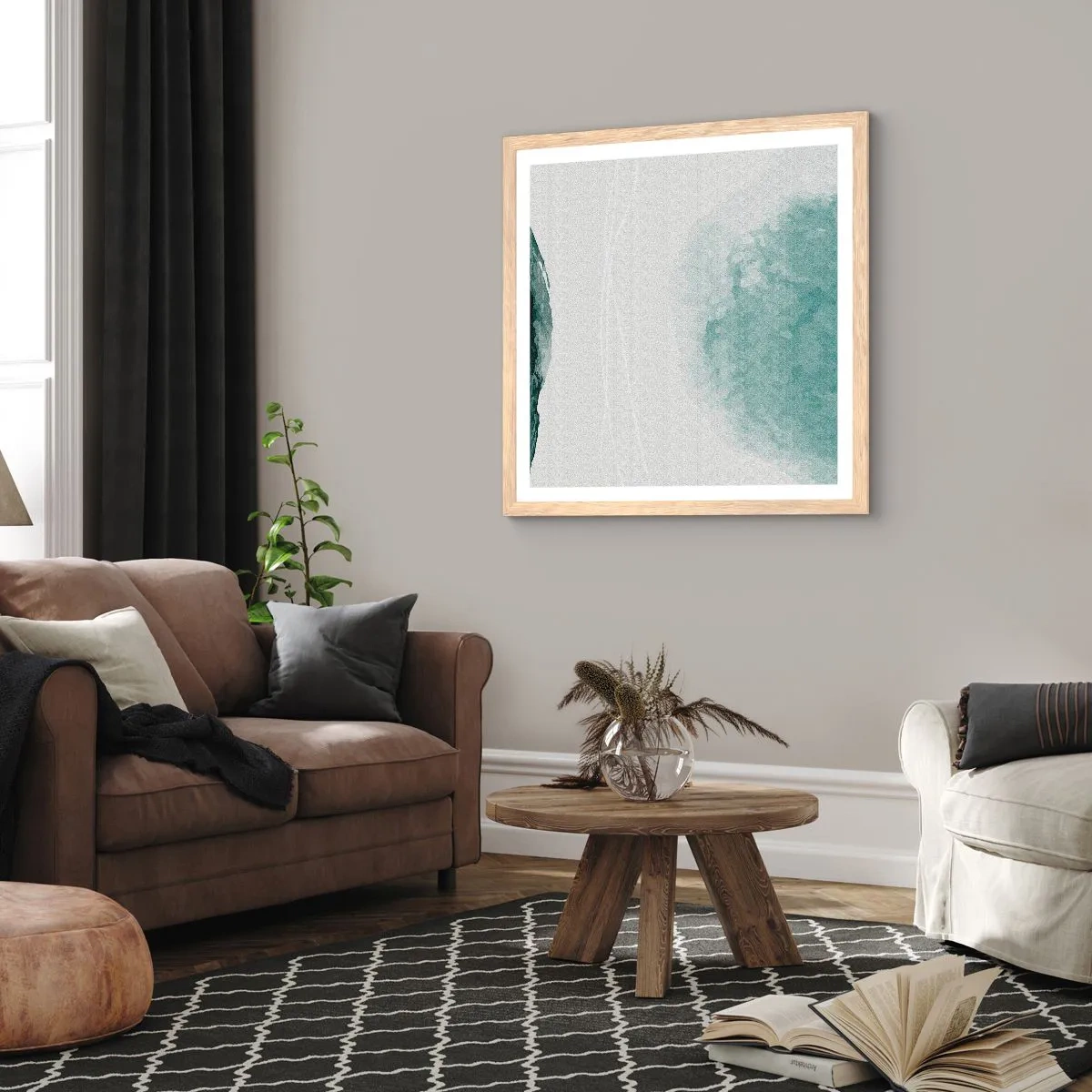 Plakat w ramie jasny dąb - Spotkanie z mgłą - 50x50 cm