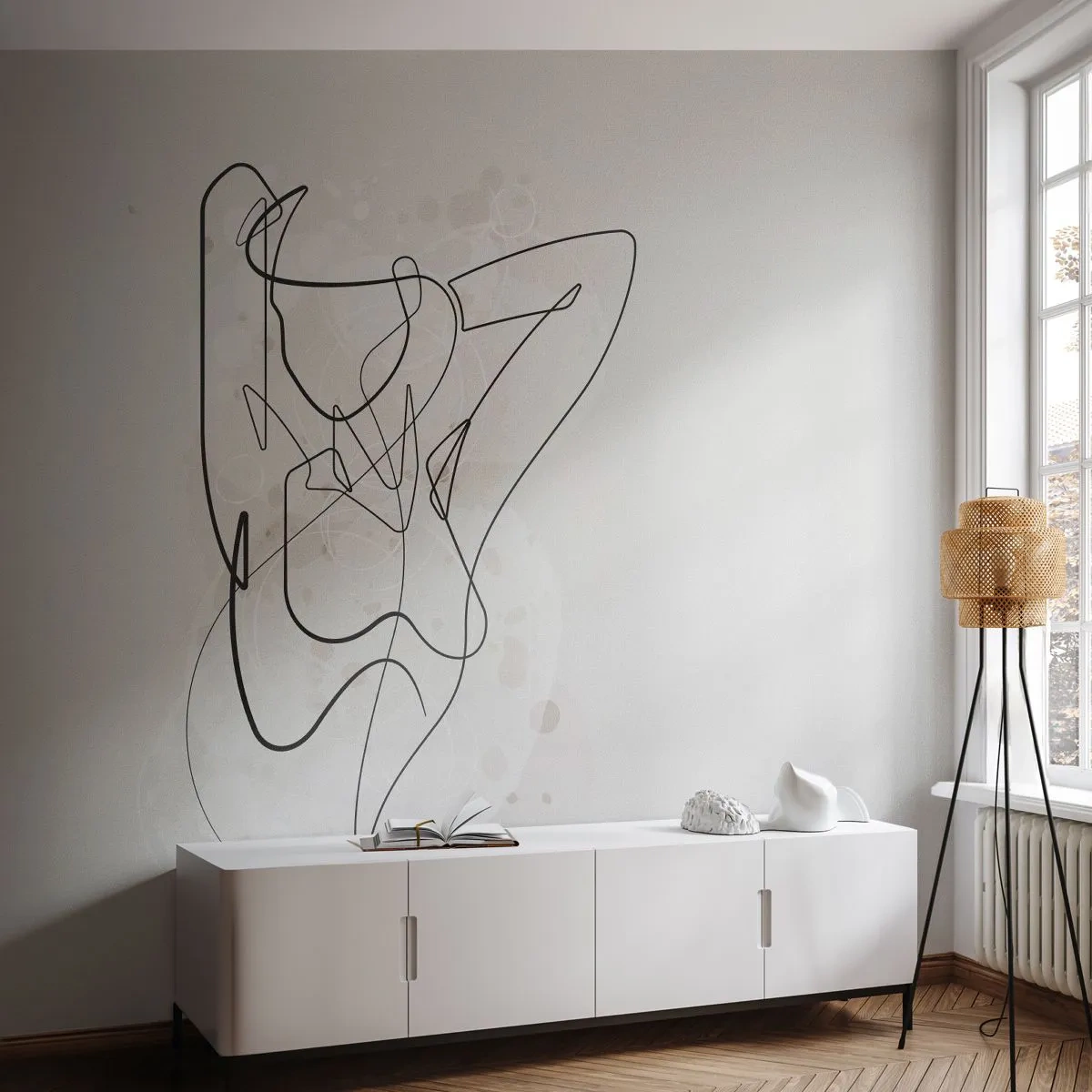 Fototapeta Premium Sand - Zmysłowy kobiecy kontur rysowany jedną linią - 100x70cm - Sztuka uwodzenia - Nowoczesna dekoracja ścienna do salonu, kuchni i sypialni ARTTOR