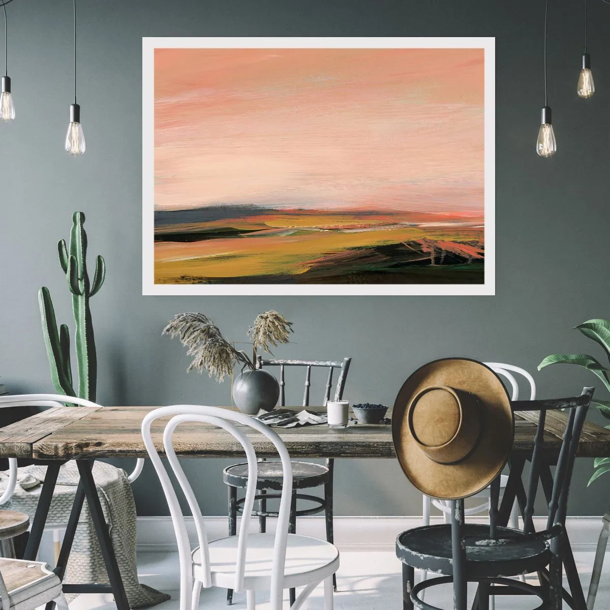 Plakat - Krajobraz w różowych i złotych odcieniach - 100x70cm - W różowej tonacji - Nowoczesna dekoracja ścienna do salonu i sypialni ARTTOR