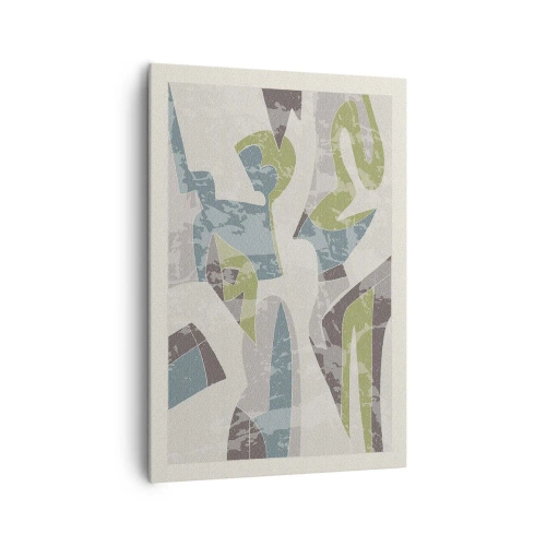 Obraz na płótnie - Abstrakcyjne kształty w zieleni i błękicie na jasnym tle - 70x100cm - Kompozycja za szybą - Nowoczesna dekoracja ścienna do salonu i sypialni ARTTOR