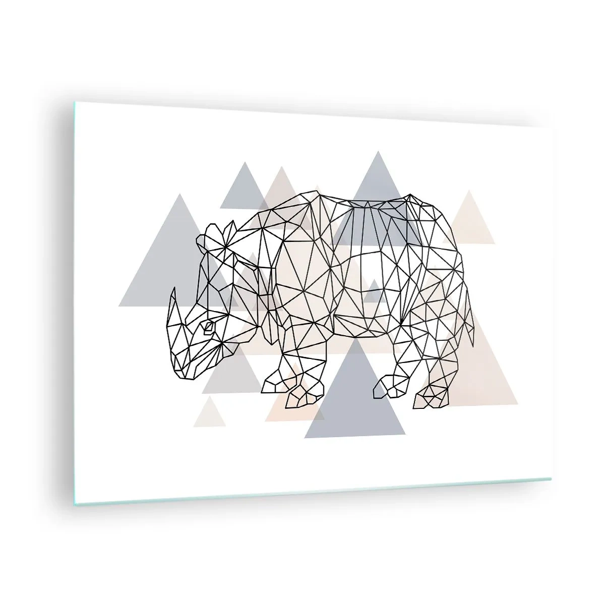 Obraz na szkle - Geometryczny rysunek nosorożca na jasnym tle - 70x50cm - Struktura siły - Nowoczesna dekoracja ścienna do salonu i sypialni ARTTOR