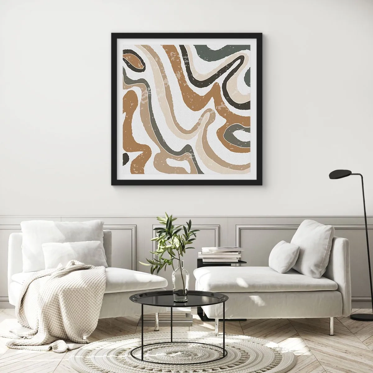 Plakat w czarnej ramie - Meandry barw ziemi - 30x30 cm