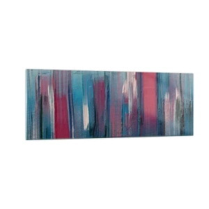 Obraz na szkle - Abstrakcyjne pionowe formy w odcieniach błękitu i czerwieni - 140x50cm - Kompozycja wertykalna w błękicie i czerwieni - Nowoczesna dekoracja ścienna do salonu i sypialni ARTTOR