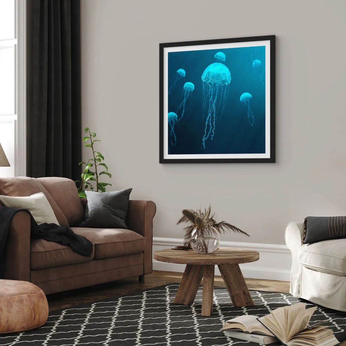 Plakat w czarnej ramie - Oceaniczny taniec - 30x30 cm