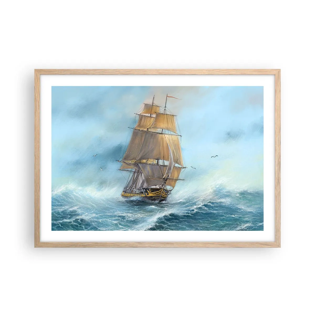 Plakat w ramie jasny dąb - Mknący po falach - 70x50 cm