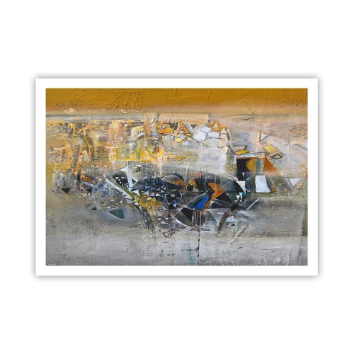Plakat - Abstrakcja z dominującymi odcieniami żółci i szarości - 100x70cm - Wszystko się poukłada - Nowoczesna dekoracja ścienna do salonu i sypialni ARTTOR