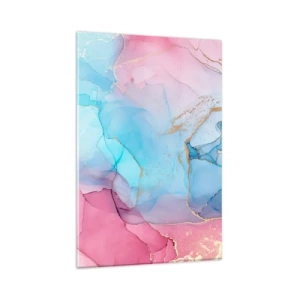 Obraz na szkle - Abstrakcyjne pastelowe wzory z akcentami złota - 80x120cm - Spotkanie i przenikanie - Nowoczesna dekoracja ścienna do salonu i sypialni ARTTOR