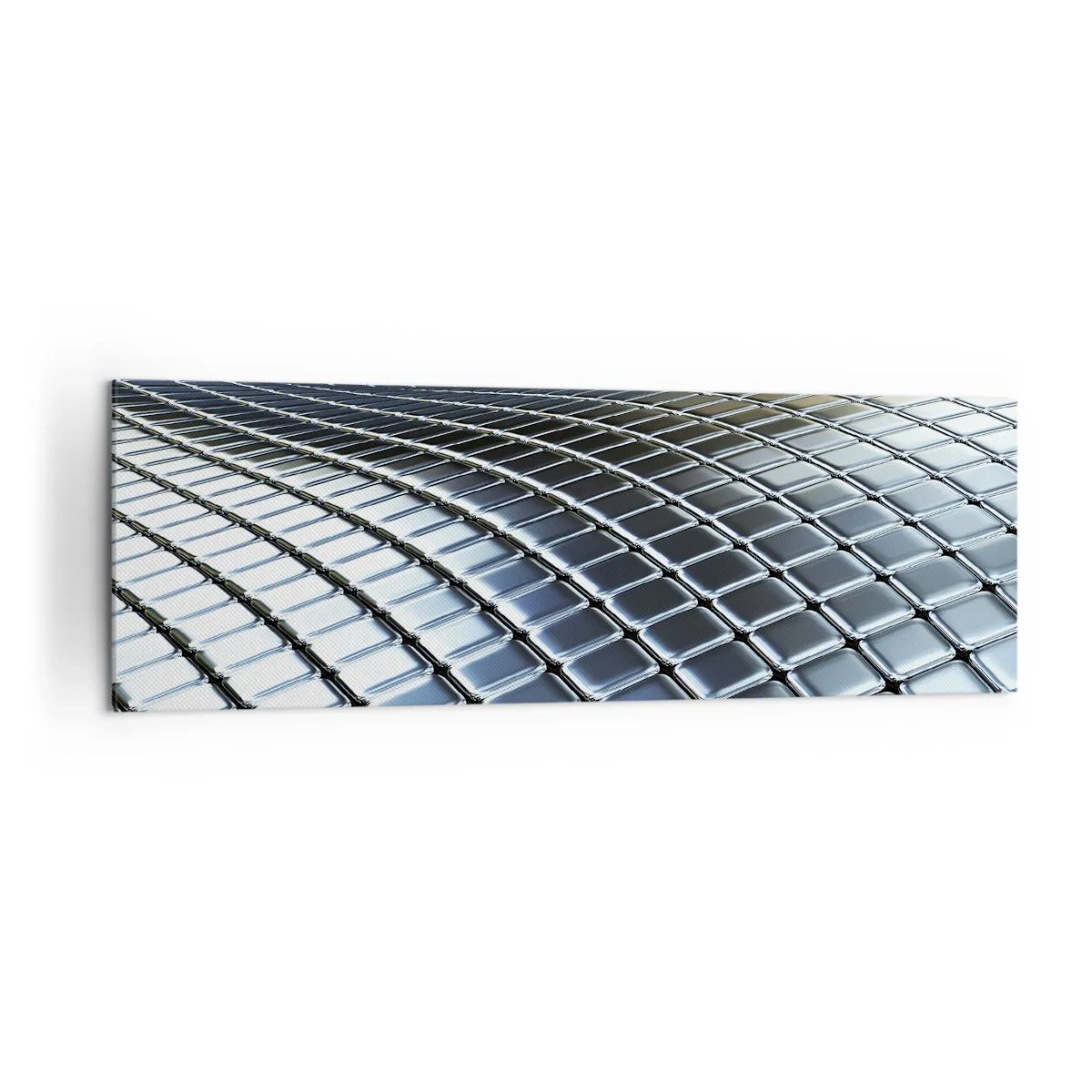 Obraz na płótnie - Nowoczesna struktura z metalicznych kwadratów - 160x50cm - Metaliczna srebrna fala - Nowoczesna dekoracja ścienna do salonu i sypialni ARTTOR
