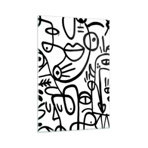 Obraz na szkle - Czarno-białe abstrakcyjne rysunki z motywami twarzy - 80x120cm - Twarze i miraże - Nowoczesna dekoracja ścienna do salonu i sypialni ARTTOR