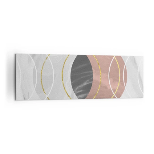 Obraz na płótnie - Abstrakcyjna kompozycja geometryczna z kołami i metalicznymi detalami - 160x50cm - Muzyka sfer - Nowoczesna dekoracja ścienna do salonu i sypialni ARTTOR