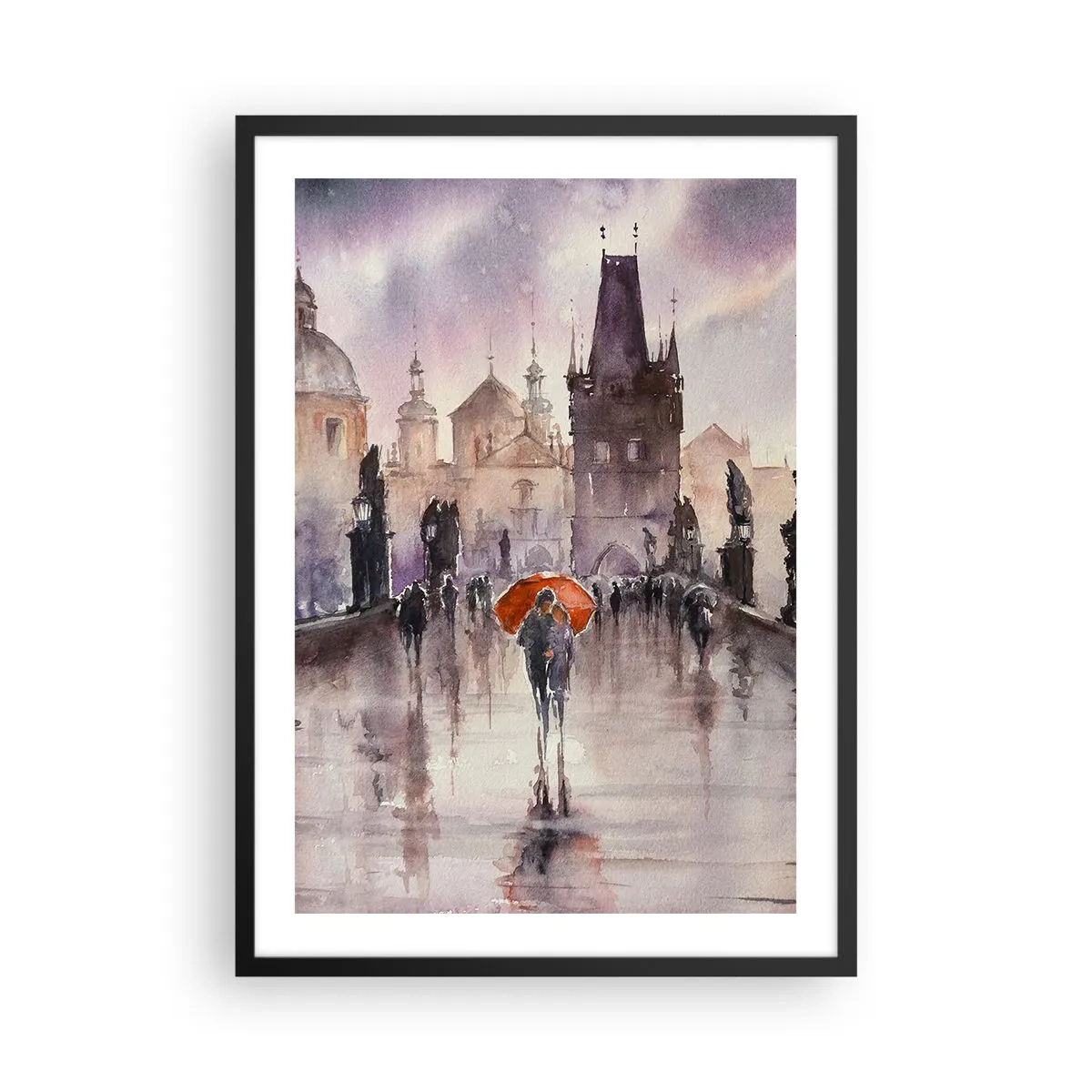 Plakat w czarnej ramie - Romantyczny spacer po moście w deszczowy dzień - 50x70cm - Ludzie się nie zmieniają - Nowoczesna dekoracja ścienna do salonu i sypialni ARTTOR
