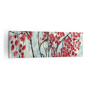 Obraz na płótnie - Czerwone liście na tle jasnego nieba z abstrakcyjnymi wzorami - 160x50cm - Drzewo w szkarłacie - Nowoczesna dekoracja ścienna do salonu i sypialni ARTTOR