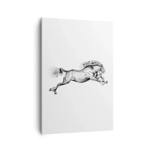 Obraz na płótnie - Szkic konia w dynamicznym galopie na białym tle - 70x100cm - Zatrzymany w galopie - Nowoczesna dekoracja ścienna do salonu i sypialni ARTTOR
